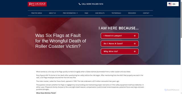 Security scan screenshot of https://kansaslaw.com/blog/was-six-flags-at-fault-for-the-wrongful-death-of-roller-coaster-victim/
