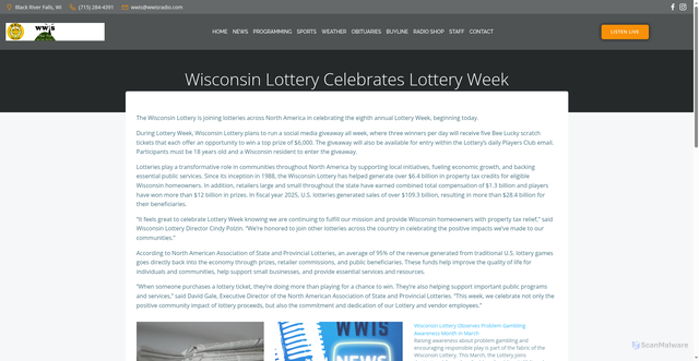 Security scan screenshot of https://wwisradio.com/wisconsin-lottery-celebrates-lottery-week-2/