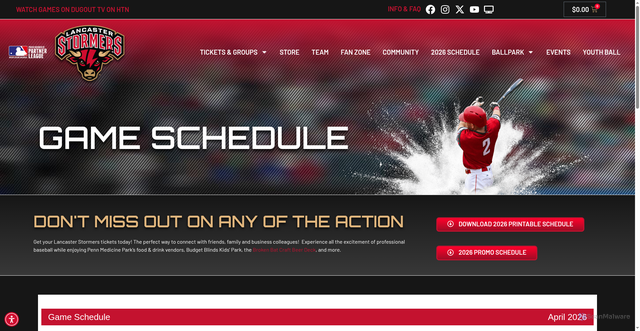 Security scan screenshot of https://www.lancasterstormers.com/game-schedule/