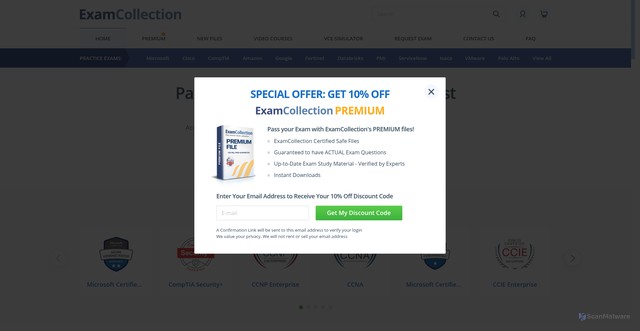 Security scan screenshot of https://examcollection.com