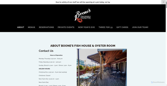 Security scan screenshot of https://www.boonesfishhouse.com/