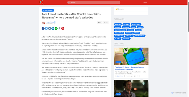 Security scan screenshot of https://qqami.com/blogs/365707/Tom-Arnold-trash-talks-after-Chuck-Lorre-claims-Roseanne-writers