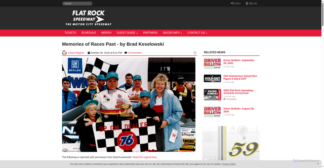 Security scan screenshot of https://www.flatrockspeedway.com/articles/2010666-memories-of-races-past-by-brad-keselowski