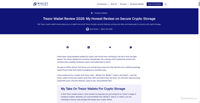 Security scan screenshot of https://walletreviewer.com/trezor-wallet-review/