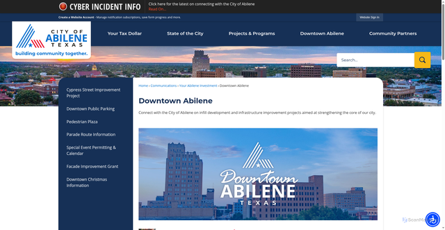 Security scan screenshot of https://abilenetx.gov/downtown