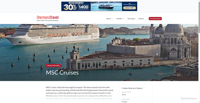 Security scan screenshot of https://www.shermanstravel.com/cruise-lines/msc-cruises
