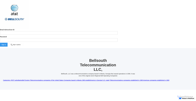 Security scan screenshot of https://bellsouth-att-sign-in-94b16e.webflow.io/