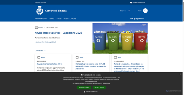 Security scan screenshot of https://www.comune.sinagra.me.it/it