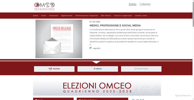 Security scan screenshot of https://www.ordinemedici.crotone.it/