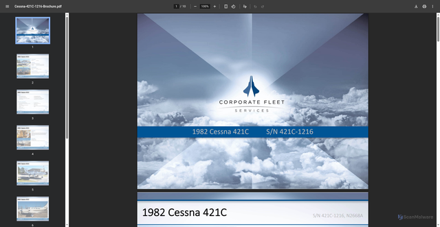 Security scan screenshot of https://cfsjets.com/wp-content/uploads/2022/05/Cessna-421C-1216-Brochure.pdf
