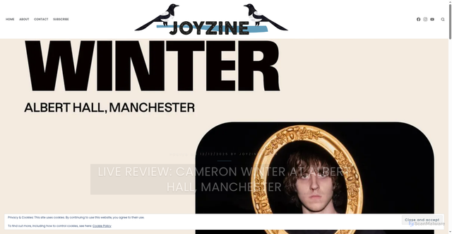 Security scan screenshot of https://joyzine.org/2025/12/12/cameron-winter-albert-hall-manchester/
