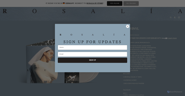 Security scan screenshot of https://shopus.rosalia.com/products/lux-vinyl?srsltid=AfmBOooGVB9yovmx5ZRDrwZVcviXOtq7U5neJ-oaqn0NhdRNf9YJO1Ju