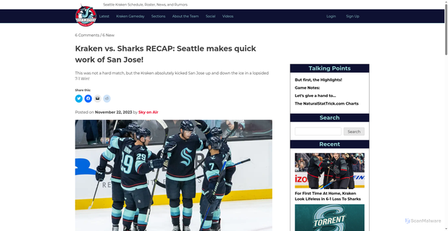Security scan screenshot of https://www.davyjoneslockerroom.com/kraken-vs-sharks-recap-seattle-makes-quick-work-of-san-jose/