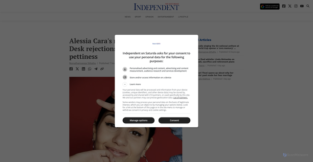 Security scan screenshot of https://independentonsaturday.co.za/entertainment/celebrity-news/2026-06-12-alessia-caras-response-to-tiny-desk-rejections-is-pure-pop-star-pettiness/