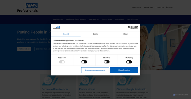 Security scan screenshot of https://www.nhsprofessionals.nhs.uk/