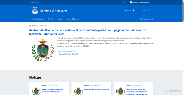 Security scan screenshot of https://www.comune.piansano.vt.it/
