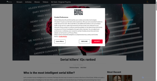 Security scan screenshot of https://www.crimeandinvestigation.co.uk/article/serial-killers-iqs-ranked