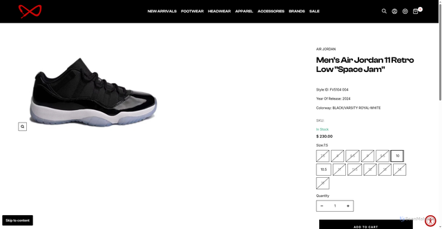 Security scan screenshot of https://www.fcssneakers.com/products/air-jordan-11-retro-low-space-jam?srsltid=AfmBOopWMRD9KbraRm2-npbVhsPsqooB0SezlvTNR7xwPwV_yTezgoRj