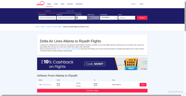 Security scan screenshot of https://www.rehlat.bh/en/cheap-flights/atlanta-to-riyadh-delta-air-lines-dl-airlines-atl-ruh
