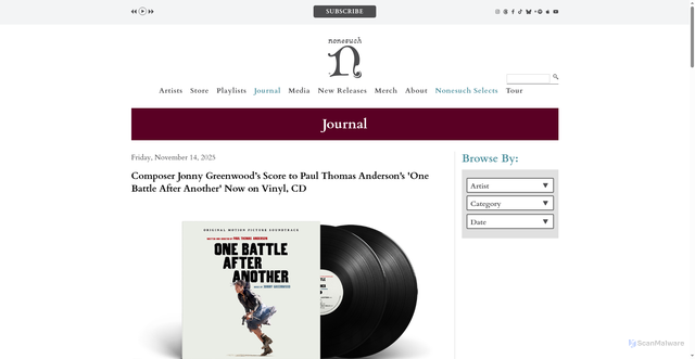Security scan screenshot of https://www.nonesuch.com/journal/composer-jonny-greenwood-score-paul-thomas-anderson-one-battle-after-another-vinyl-2025-11-14