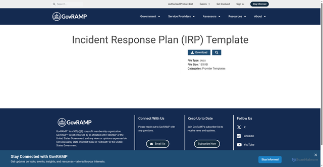 Security scan screenshot of https://govramp.org/blog/document/incident-response-plan-irp-template/