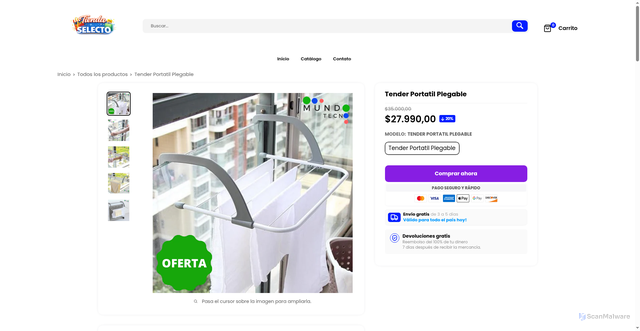 Security scan screenshot of https://tiendaselecto.store/products/tender-portatil-plegable