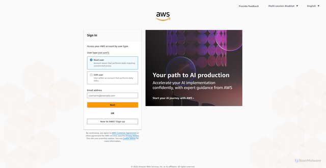 Security scan screenshot of https://us-east-1.console-api.aws.amazon.com