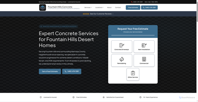 Security scan screenshot of http://fountainhillsconcrete.com/