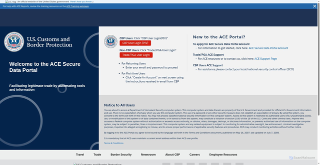 Security scan screenshot of https://ace.cbp.gov