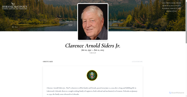 Security scan screenshot of https://www.horancares.com/obituaries/clarence-siders-jr