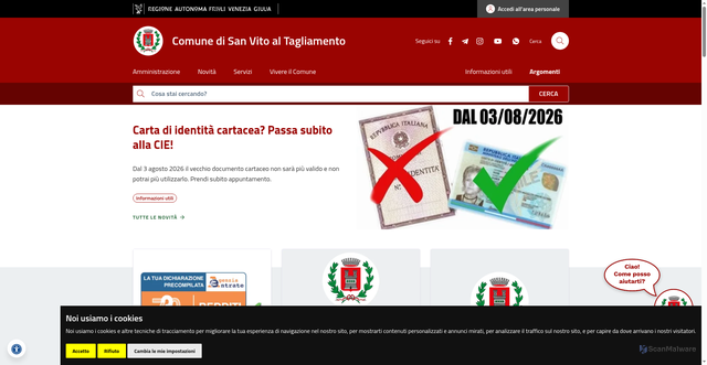 Security scan screenshot of https://www.comune.san-vito-al-tagliamento.pn.it/