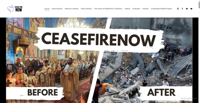 Security scan screenshot of https://www.ceasefirenow.org/