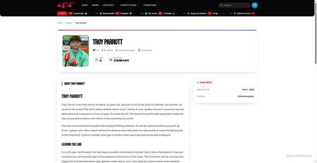 Security scan screenshot of https://footballgamestoday.website.yandexcloud.net/players/troy-parrott/