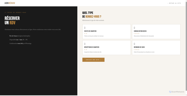 Security scan screenshot of https://adn-renovation.fr/rdv.html