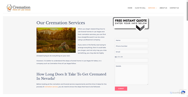 Security scan screenshot of https://cremationprosoflasvegas.com/our-cremation-services/