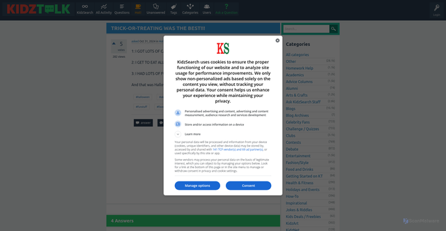 Security scan screenshot of https://www.kidzsearch.com/questions/390863/trick-or-treating-was-the-best