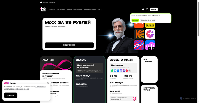 Security scan screenshot of https://tele2.ru