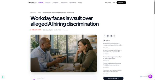 Security scan screenshot of https://recruiter.daily.dev/resources/workday-lawsuit-ai-hiring-discrimination/