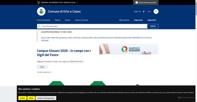 Security scan screenshot of https://www.comune.ertoecasso.pn.it