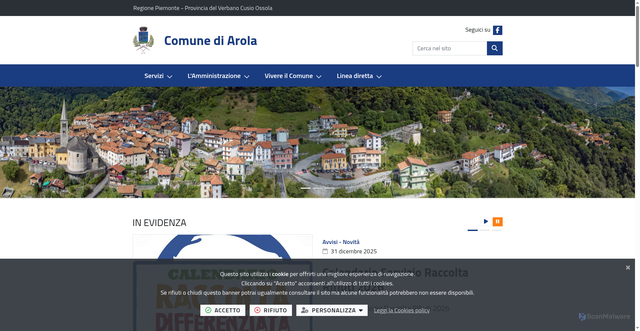 Security scan screenshot of https://www.comune.arola.vb.it