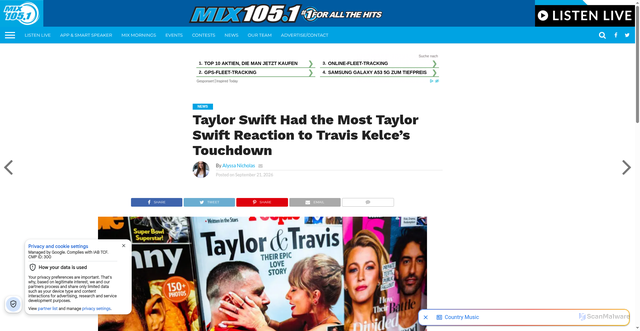 Security scan screenshot of https://mix1051utah.com/news/taylor-swift-had-the-most-taylor-swift-reaction-to-travis-kelces-touchdown/
