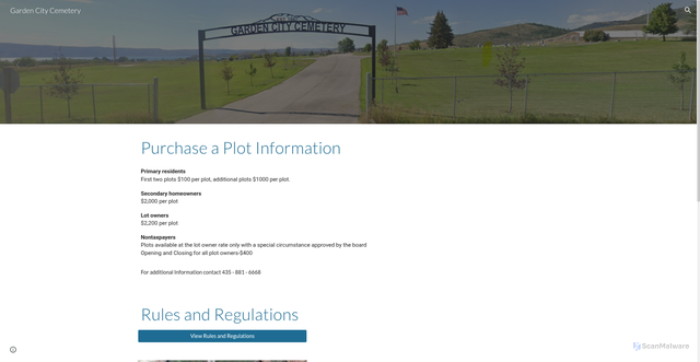 Security scan screenshot of https://www.gardencityutahcemetery.gov/