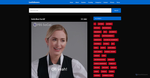 Security scan screenshot of https://infinitecraftonline.com/emily-blunt-yes-gif/