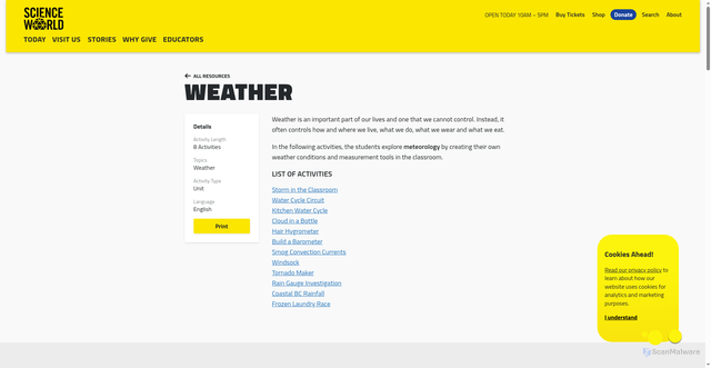 Security scan screenshot of https://www.scienceworld.ca/resource/weather/