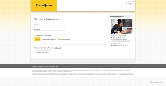 Security scan screenshot of https://accountaccess.edwardjones.com/ca-logon/logon.action?MobileSiteInd=N