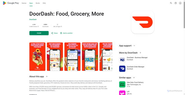Security scan screenshot of https://play.google.com/store/apps/details?id=com.dd.doordash&hl=en_US
