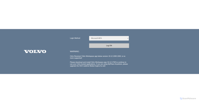 Security scan screenshot of https://myapps.volvo.com