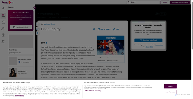 Security scan screenshot of https://womenofthewwe.fandom.com/wiki/Rhea_Ripley