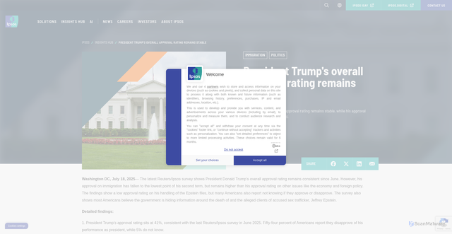 Security scan screenshot of https://www.ipsos.com/en-us/president-trumps-overall-approval-rating-remains-stable