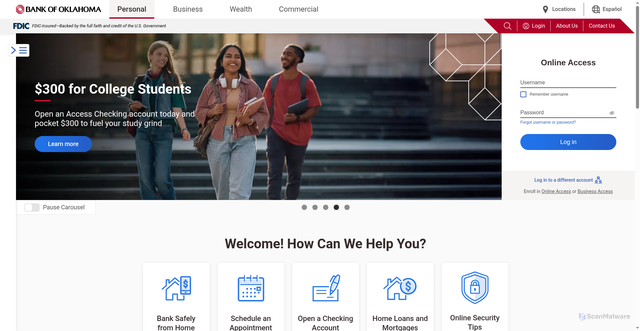 Security scan screenshot of https://www.bankofoklahoma.com/